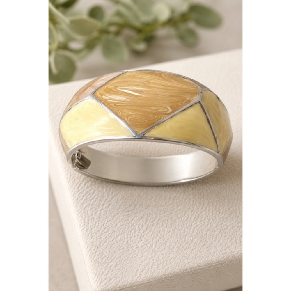Chunky Colorblock Enamel Statement Hinged‎ Bangle Tan Yellow Geometric Bold
